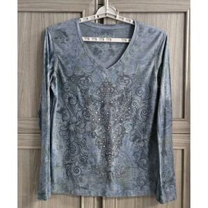 Green Source Long Sleeve V Neck Womans Pullover Size XL Rocker Shirt